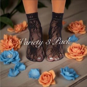‧₊˚✮ ༉‧ 3 pairs (2 short 1 long) of black lace socks Emo Goth Wicked